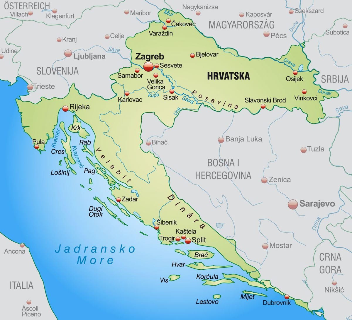 βόρεια κροατία χάρτης