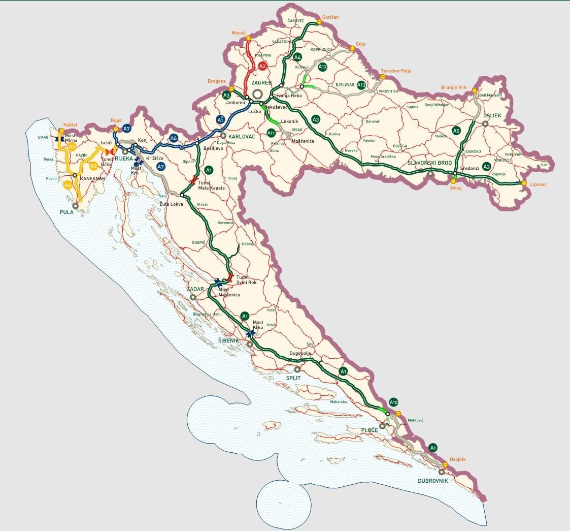 κροατικά αυτοκινητόδρομους χάρτης