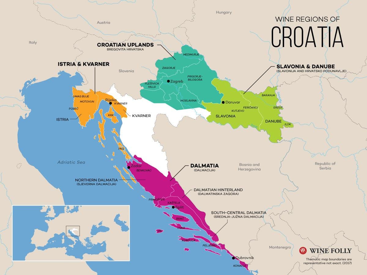 χάρτης της κροατίας οινοποιεία