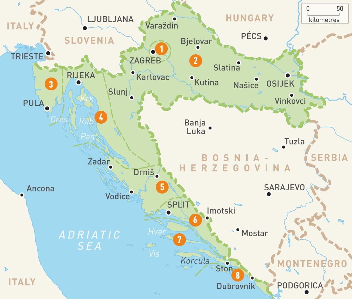 χάρτης της κροατίας περιοχές