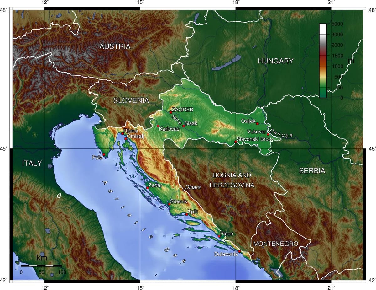 η κροατία γεωγραφία χάρτης