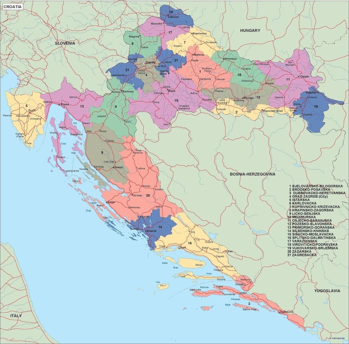 χάρτης της κροατίας χάρτη διάνυσμα