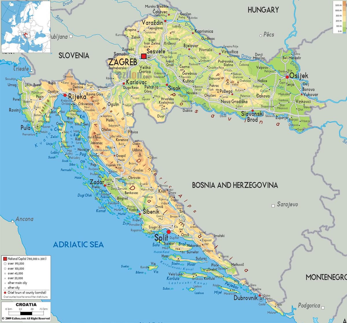 χάρτης της κροατίας ποτάμι