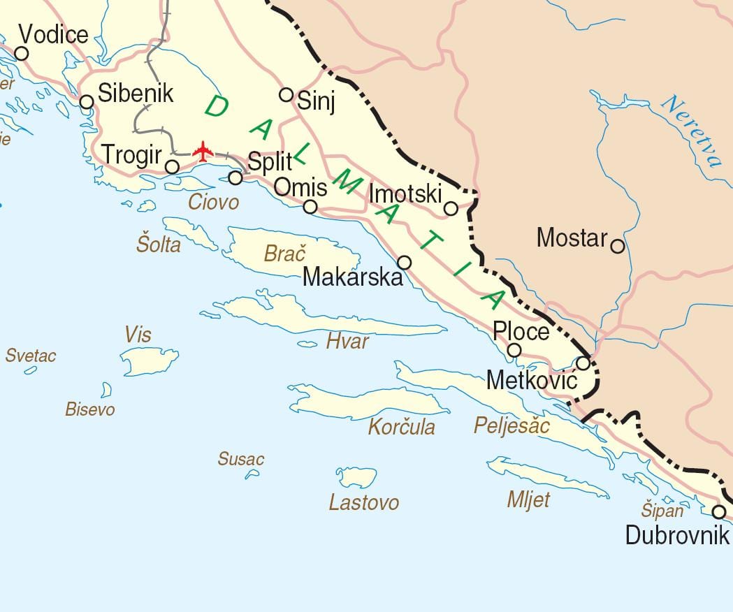 χάρτης της νότιας κροατίας