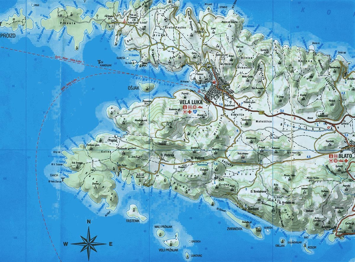 χάρτης της korcula της κροατίας