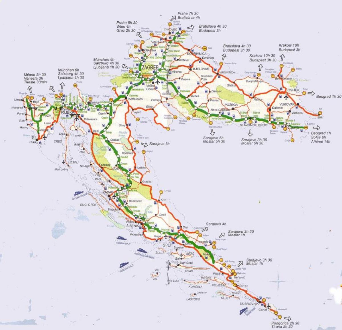 λεπτομερή οδικό χάρτη της κροατίας