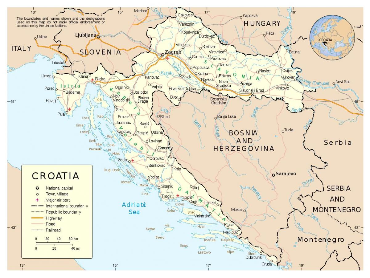 χάρτης της κροατίας με πόλεις