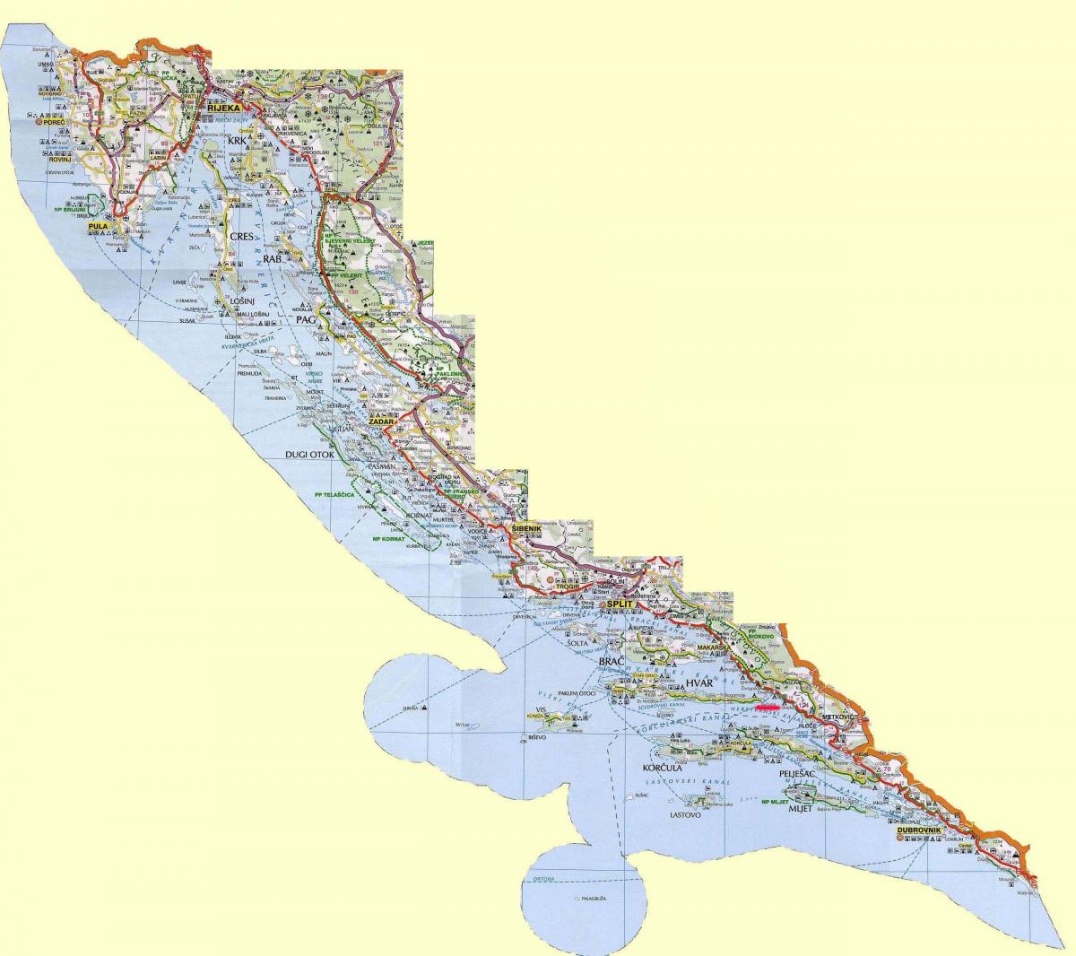 χάρτης της κροατικές ακτές και νησιά