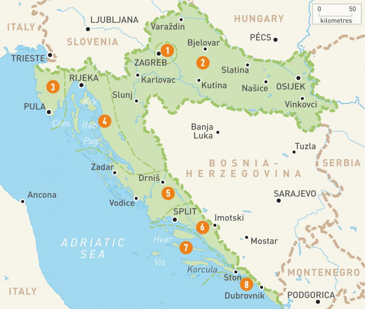 χάρτης της κροατίας και τα νησιά