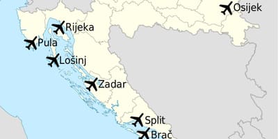 Χάρτης της κροατίας δείχνει αεροδρόμια